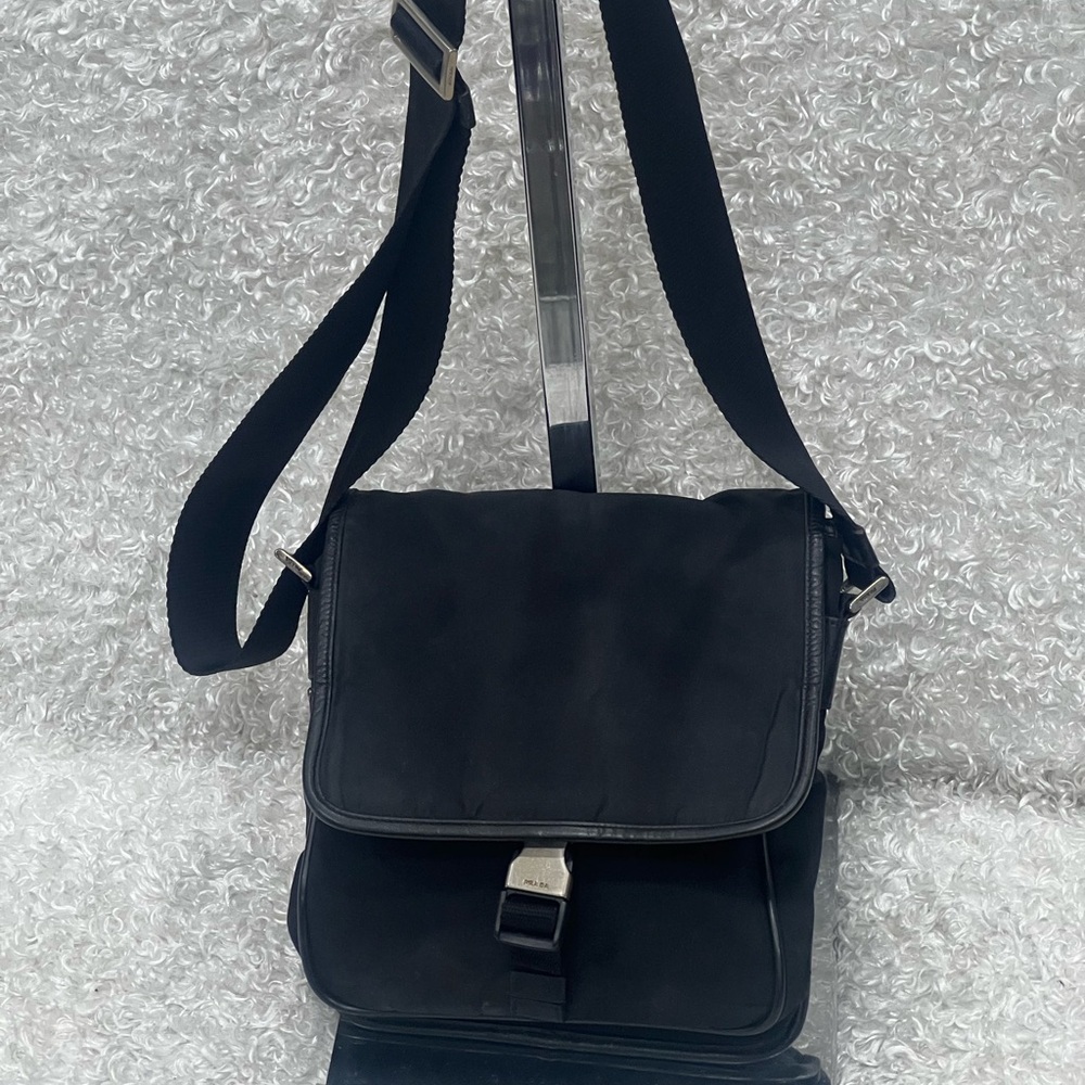 Prada Nylon Leather Triangle Logo Crossbody Bag